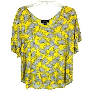 Karen Kane Yellow Palm Print Ruffle Sleeve Top M